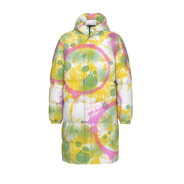 Warme Wintermantel mit Hundemotiv Tyson– Popart Hundemotiv, 90% Daunen, 10% Federn, bunt, stylisch, AmStaff, Staff, Staffordshire, Pitbull, Pit, Soka, XXL Bully, Größe XS- 4XL